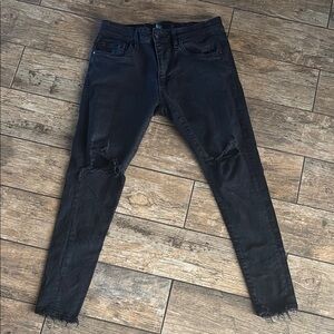 Men’s YoungLa Distressed Black Denim Jeans Frayed Ankle Skinny 32x28